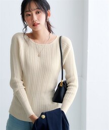nissen | 綿１００％クルーネックランダムリブニット＜大きいサイズ有＞(ニット/セーター)