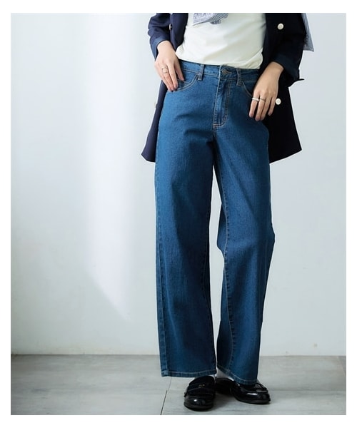 nissen（ニッセン）の「ゆるフィットデニムワイドパンツ(選べる2レングス)＜大きいサイズ有＞（パンツ・レディース・ネイビーデニム/ネイビー系デニム/ライトブルー系デニム/ブラックデニム・S/M/L/LL/3L/4L/5L/6L/8L/10L）」の3枚目の写真
