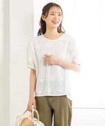 nissen | 大きいサイズゆるシルエットレース切替プルオーバー(Tシャツ/カットソー)