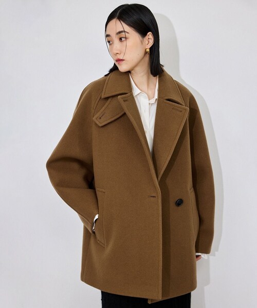 ADAM ET ROPE'(アダムエロペ)の「【定番】ウールボンディングミドルコート(ステンカラーコート・レディース・ダークブラウン/キャメル・36/38)」の11枚目の写真