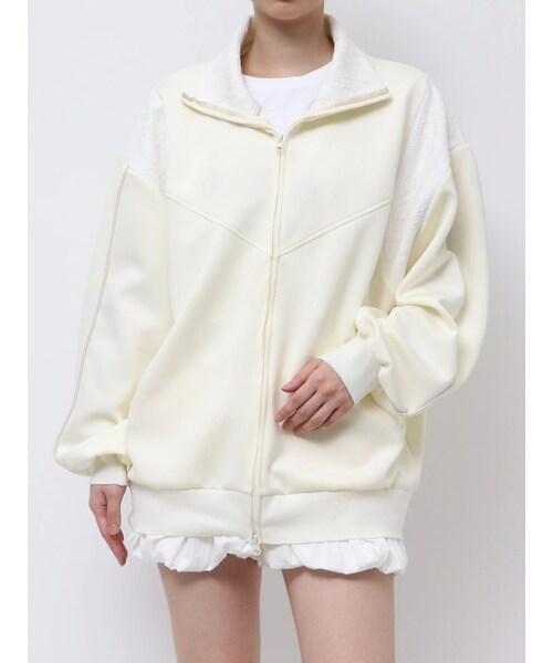 CALNAMUR（カルナムール）の「LACE BLOCKING BIG TRACK BLOUSON/レースブロッキングトラックブルゾン（ブルゾン・レディース・ホワイト/ネイビー・F）」の3枚目の写真