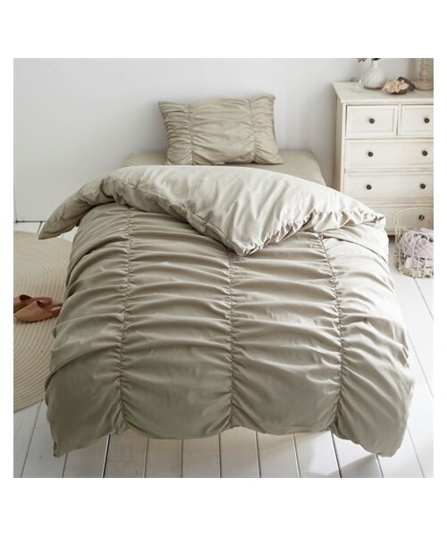 nissen（ニッセン）の「大人可愛いギャザー入り布団カバーセット（寝具・メンズ・アースグレー・シングル3点セット）」の2枚目の写真