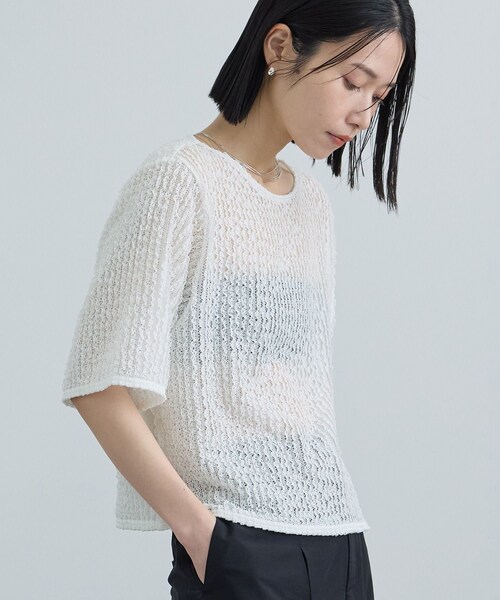 ADAM ET ROPE'(アダムエロペ)の「【WEB限定】ティアードラッセルシアーTシャツ(Tシャツ/カットソー・レディース・ブラック/ホワイト/サックス・F)」の6枚目の写真