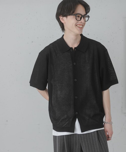SENSE OF PLACE by URBAN RESEARCH（センスオブプレイスバイアーバンリサーチ）の「『一部WEB限定カラー』『イージーケア』リネンブレンドシアーニットシャツ（ニット/セーター・メンズ・BLACK/L.GRAY/BROWN/L.BLUE/D.NAVY・M/L）」の6枚目の写真