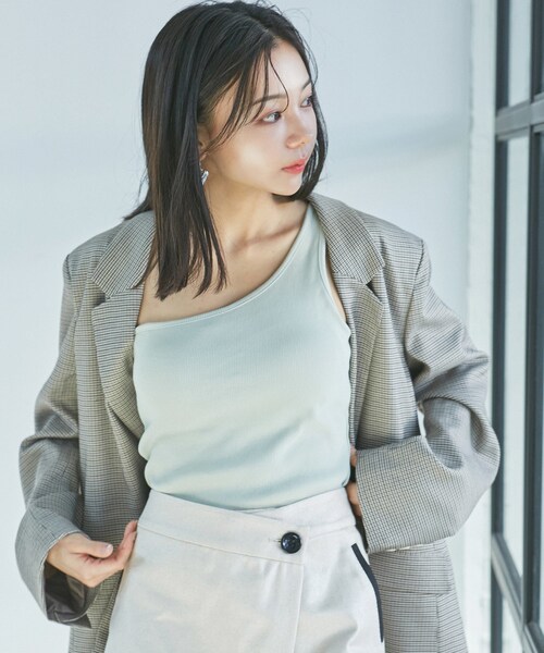 VIS（ビス）の「ワンショルダーテレコタンクトップ（タンクトップ・レディース・ライトグリーン/キナリ/ブラック・F）」の6枚目の写真