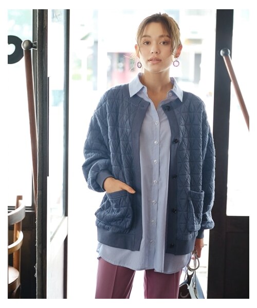 nissen（ニッセン）の「大きいサイズカットキルトゆるシルエットカーディガン（カーディガン/ボレロ・レディース・マスタード/アイボリー/グレイッシュブルー/黒・L~LL相当/3L~4L相当/5L~6L相当/8L相当/10L相当）」の14枚目の写真