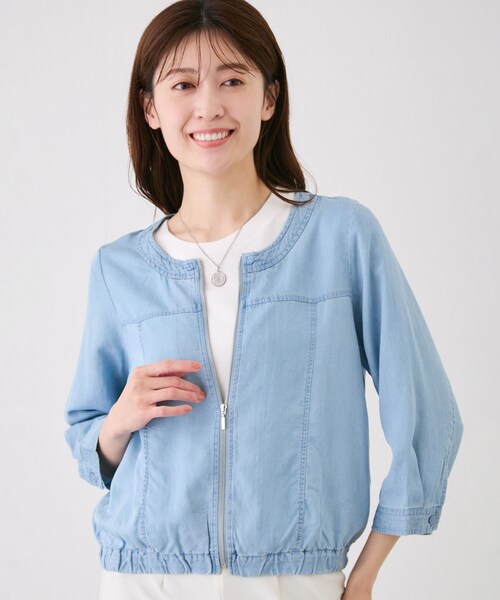 Jayro(ジャイロ)の「ノーカラーデニムライクブルゾン(ブルゾン・レディース・ネイビー系/ブルー/サックス・M)」の3枚目の写真