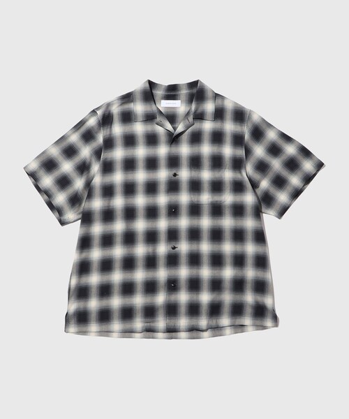 ADAM ET ROPE'（アダムエロペ）の「レーヨンオンブレチェックハーフスリーブオープンカラーシャツ（シャツ/ブラウス・メンズ・ブラック系/オフホワイト・L/M）」の19枚目の写真