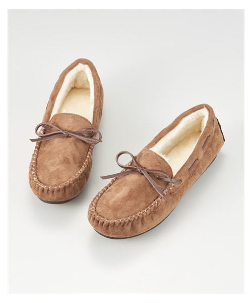 nissen（ニッセン）の「エコファーリボンモカシンシューズ（ワイズ３Ｅ）（バレエシューズ・メンズ・黒/ベージュ/オーク/キャメル/スモーキーグリーン/ネイビー/スモーキーライラック/アイボリー×ツイード調/ライトグレー/黒×ツイード調・SS=21.0~21.5cm/S=22.0~22.5cm/M=23.0~23.5cm/L=23.5~24.0cm/LL=24.5~25.0cm/3L=25.0~25.5cm）」の5枚目の写真