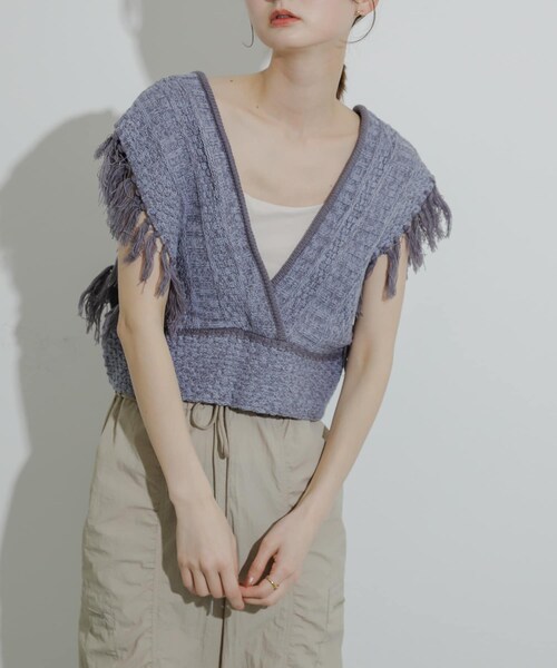 SENSE OF PLACE by URBAN RESEARCH（センスオブプレイスバイアーバンリサーチ）の「フリンジニットベスト（ベスト・レディース・BLU×GRY/IVORY/GRY×WHT・one）」の7枚目の写真