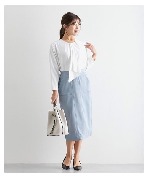 nissen（ニッセン）の「【大きい胸専用】２WAYボウタイブラウス（形態安定イージーケア・透けにくい・ＵＶカット）（シャツ/ブラウス・レディース・オフホワイト/アイスグレー/ミント・FS/FM/FL/FLL/F3L）」の3枚目の写真