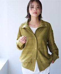 nissen | コットンブレンドニットライクジャガードスタンドカラーゆるスエットブルゾン＜大きいサイズ有＞(カーディガン/ボレロ)