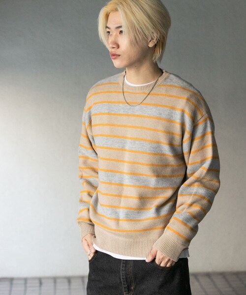 SENSE OF PLACE by URBAN RESEARCH(センスオブプレイスバイアーバンリサーチ)の「ウールブレンドボーダークルーネックニット(ニット/セーター・メンズ・BLACK/L.GRAY/GREEN・M/L)」の4枚目の写真