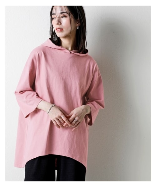 nissen（ニッセン）の「綿１００％バスク6分袖ビッグパーカー（UVカット）＜大きいサイズ有＞（パーカー・レディース・黒/オフホワイト/ダークグレー/ミルクベージュ/スモーキーグリーン/ソフトピンク/インクブルー・S~M相当/L~LL相当/3L~4L相当/【没】5L~6L相当/【没】8L相当/【没】10L相当/5L~6L相当/8L相当/10L相当）」の18枚目の写真