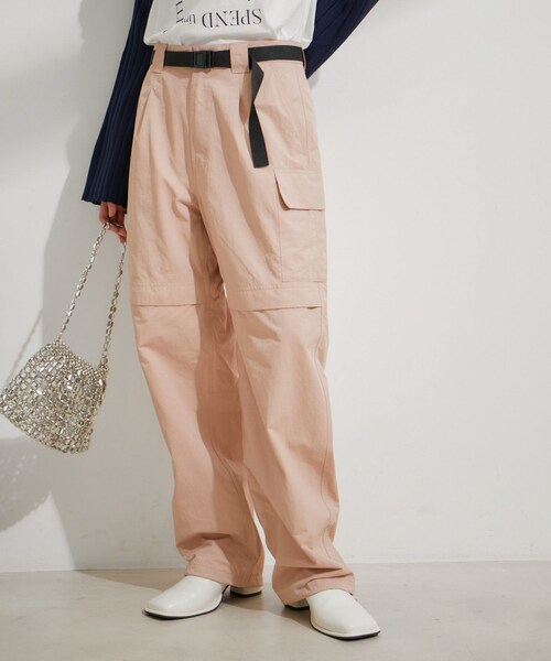 VIS（ビス）の「【洗える】ベルト付ナイロンカーゴパンツ（カーゴパンツ・レディース・キナリ/ブラック/オレンジ系・M/S）」の15枚目の写真