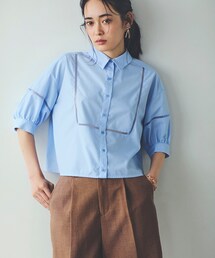 VIS | 【接触冷感/防シワ/洗える】レース切替クロップドシャツ(シャツ/ブラウス)