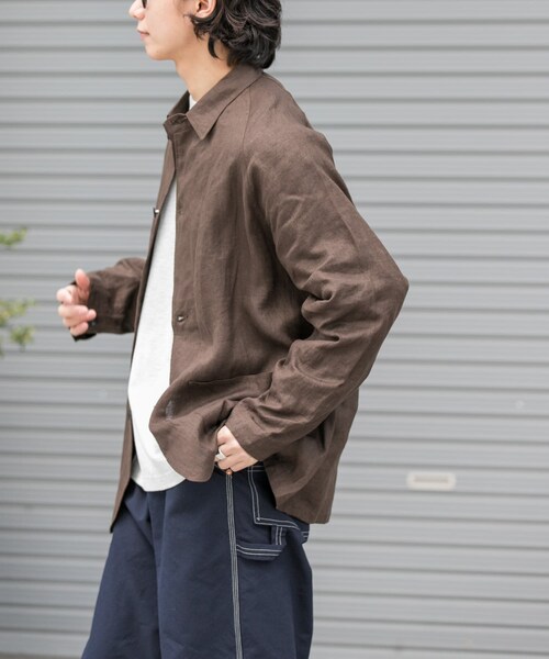 URBAN RESEARCH DOORS(アーバンリサーチドアーズ)の「FORK&SPOON リネンカバーオールシャツジャケット(テーラードジャケット・メンズ・BEG CHK/BROWN・4/5)」の6枚目の写真