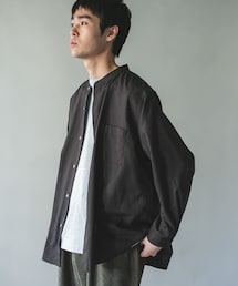 URBAN RESEARCH DOORS | ウール混ミニヘリンボーンワイドバンドシャツ(シャツ/ブラウス)
