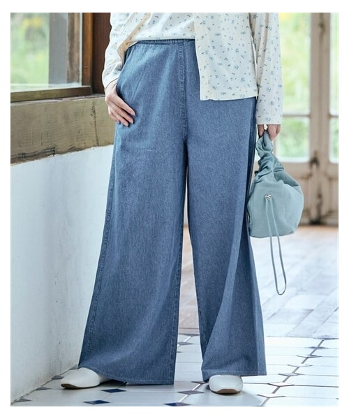 nissen（ニッセン）の「＜大きいサイズ＞綿100％楽ちんデニムガウチョパンツ（ゆったりヒップ）（パンツ・レディース・ユーズドブルー/インディゴブルー・L/LL/3L/4L/5L/6L/8L/10L）」の7枚目の写真