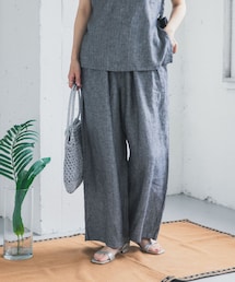 URBAN RESEARCH DOORS | ヘリンボーンリネンワイドギャザーパンツ(その他パンツ)