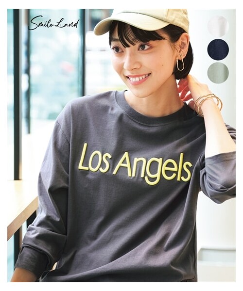 nissen（ニッセン）の「大きいサイズ 綿100％立体ロゴ刺しゅう長袖Tシャツ（Tシャツ/カットソー・レディース・オフホワイト/ネイビー/ミントグリーン/チャコールグレー・L/LL/3L/4L/5L/6L/8L/10L）」の2枚目の写真