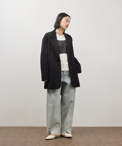 ADAM ET ROPE'（アダムエロペ）の「シルキーリラックスジャケット（テーラードジャケット・レディース・ブラック/ベージュ・36/38）」の9枚目の写真