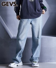 nissen | ＜大きいサイズ＞綿100％ヴィンテージ加工ワイドストレートデニムパンツ GEVS.(パンツ)