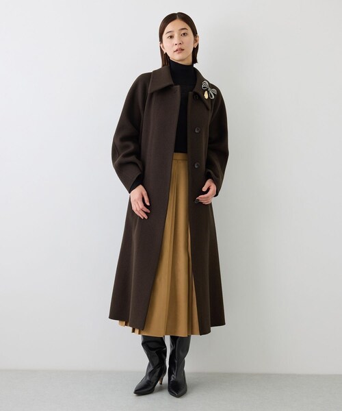 ROPE'(ロペ)の「カシミヤブレンドリバーステンカラーコート(ロング丈)(ステンカラーコート・レディース・ダークブラウン/ベージュ系・F)」の14枚目の写真