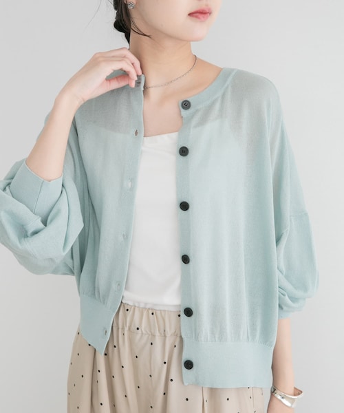 ITEMS URBANRESEARCH（アイテムズ アーバンリサーチ）の「『UVカット/接触冷感』エアリークルーネックカーディガン（カーディガン/ボレロ・レディース・BEG/MNT/NVY/PNK・Free）」の2枚目の写真