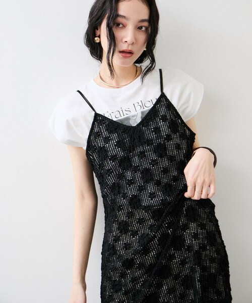 VIS（ビス）の「フォト＆ロゴプリントフレンチスリーブTシャツ/接触冷感（Tシャツ/カットソー・レディース・チャコール/ホワイト/サックス・F）」の12枚目の写真