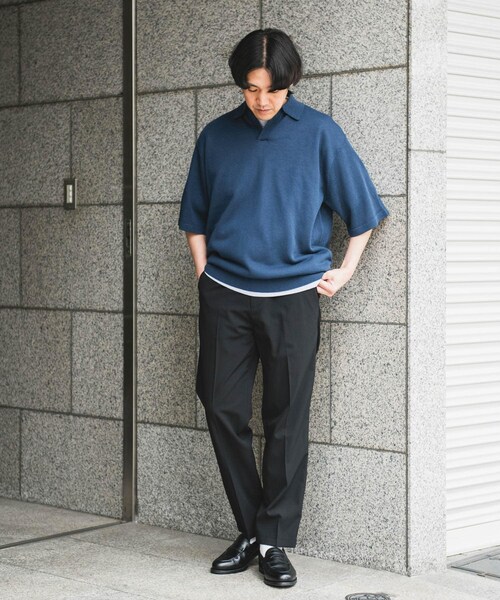 URBAN RESEARCH DOORS（アーバンリサーチドアーズ）の「リネン混ハイゲージ スキッパーニットポロシャツ（ポロシャツ・メンズ・BLACK/BLUE・M/L）」の20枚目の写真