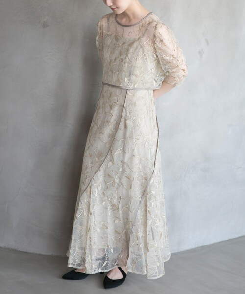 URBAN RESEARCH ROSSO（アーバンリサーチロッソ）の「エンブロダリーレースレイヤードドレス（ワンピース・レディース・GREEN/BLACK・FREE）」の2枚目の写真