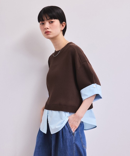 ADAM ET ROPE'(アダムエロペ)の「【WEB限定】シャツコンビニットプルオーバー(ニット/セーター・レディース・ブラック/グレー/ダークブラウン・F)」の8枚目の写真