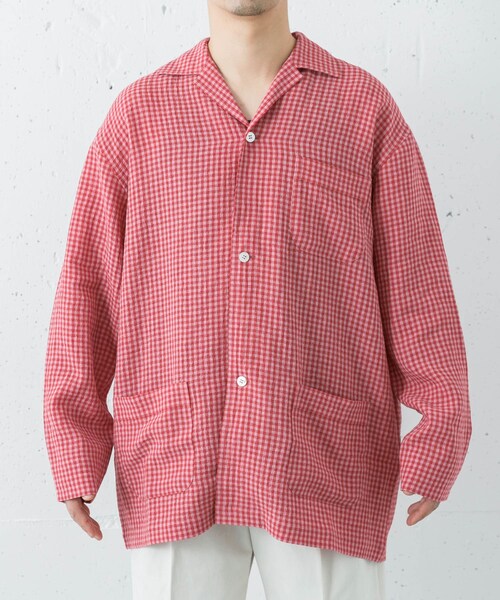 URBAN RESEARCH（アーバンリサーチ）の「『別注』Cale×URBAN RESEARCH　ギンガムチェックカバーオール（シャツ/ブラウス・メンズ・PINK×RED・3/4）」の5枚目の写真