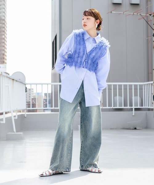 KBF（ケイビーエフ）の「シアーフリルSETシャツ（シャツ/ブラウス・レディース・BLUE×BLUE/PINK×GRAY/CCL×CCL・one）」の17枚目の写真