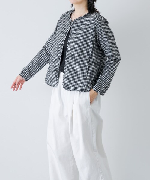 かぐれ(カグレ)の「Yoli GINGHAM REVERSIBLE JACKET(ノーカラージャケット・レディース・BLACKBLACK・1)」の5枚目の写真