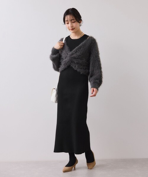 VIS（ビス）の「ねじりショートトップス付きロングニットワンピース/イージーケア（ワンピース・レディース・チャコール/キナリ/ベージュ・F）」の16枚目の写真