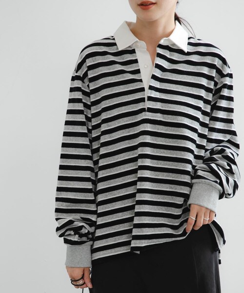 URBAN RESEARCH（アーバンリサーチ）の「『UR TECH』ベロアボーダーラガーシャツ（Tシャツ/カットソー・レディース・CHERRY RED/GRAY・FREE）」の8枚目の写真