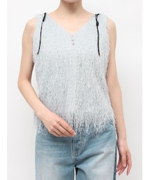 LAGUNAMOON | フェザーVネックリボントップス(Tシャツ/カットソー)