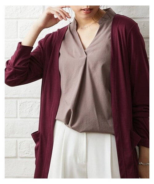 nissen（ニッセン）の「カットソーレギュラー丈カーディガン＜大きいサイズ有＞（カーディガン/ボレロ・レディース・モカブラウン/スモーキーパープル/ボルドー/グレー/黒/オフホワイト/カーキ/ネイビー/フェードブルー・3L/L/LL/4L/5L/6L/8L/10L/S/M）」の15枚目の写真