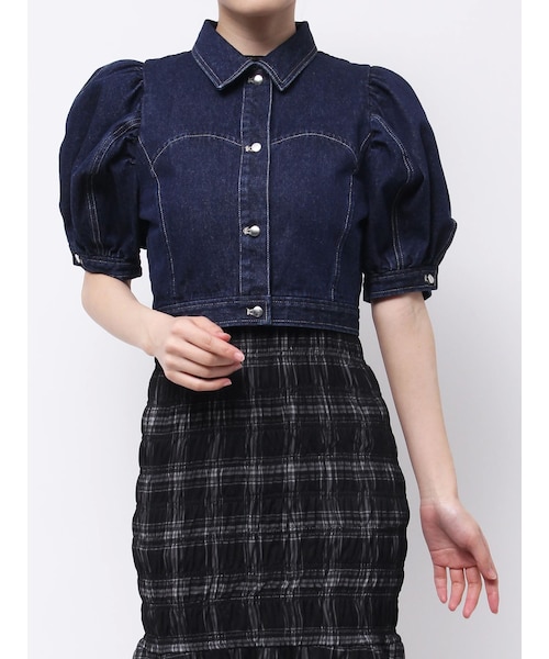MERCURYDUO（マーキュリーデュオ）の「パフスリーブデニムジャケット（デニムジャケット・レディース・オフホワイト/インディゴ・S/M）」の7枚目の写真