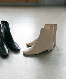 『MADE IN JAPAN』スクエアトゥローヒールショートブーツ