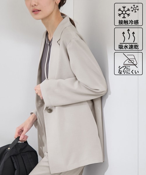 ROPE' PICNIC（ロペピクニック）の「【接触冷感・吸水速乾・防シワ】エフォートレスリラックスジャケット/通勤・セットアップ対応（テーラードジャケット・レディース・チャコール/ライトグレー/ベージュ・38/40）」の4枚目の写真