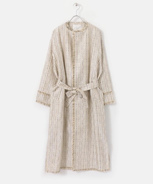 ITEMS URBANRESEARCH（アイテムズ アーバンリサーチ）の「KBF+　ラスティックフリンジコート∴（ノーカラージャケット・レディース・BEG STRIPE/NATURAL/L.BROWN・one）」の20枚目の写真
