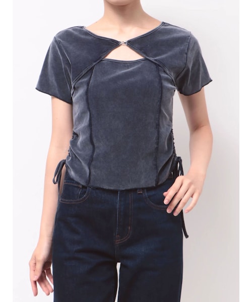 MURUA（ムルーア）の「シアーベロアデザイントップス（Tシャツ/カットソー・レディース・ブラック/ブルー/ブラウン・F）」の3枚目の写真