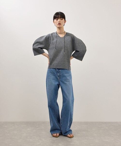 ADAM ET ROPE'(アダムエロペ)の「【サステナブル】ダブルフェイスニットトップス(ニット/セーター・レディース・ブラック/チャコール/レッド・F)」の10枚目の写真