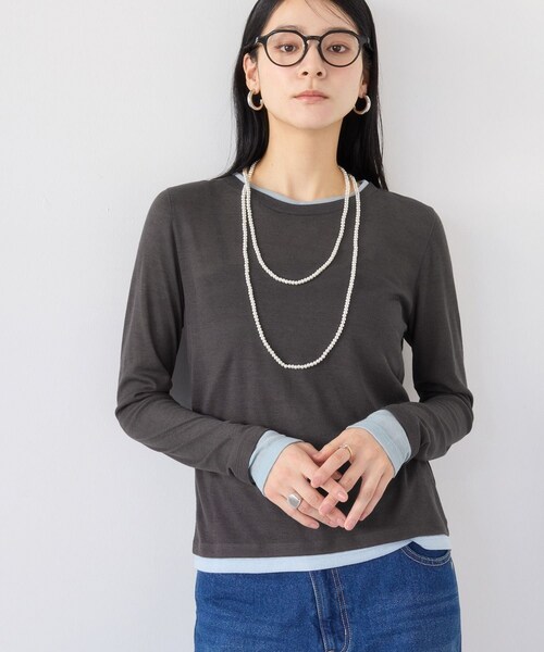 VIS(ビス)の「配色レイヤードシアーロンT(Tシャツ/カットソー・レディース・グレー/オフホワイト/ピンク・F)」の9枚目の写真