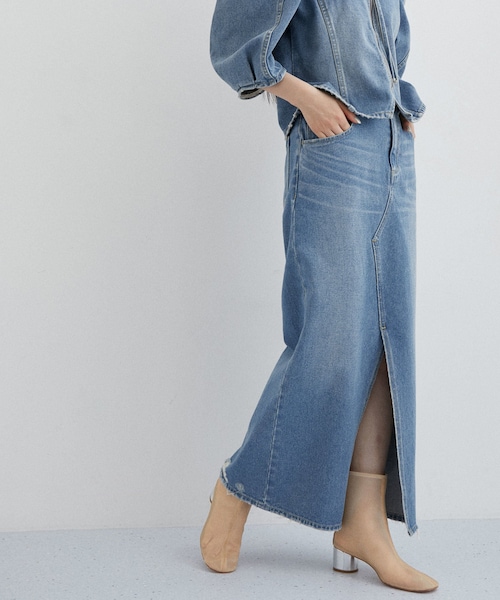 ADAM ET ROPE'(アダムエロペ)の「【サステナブル】コルセットディテールデニムスカート(デニムスカート・レディース・サックス/ターコイズ・36/38)」の4枚目の写真