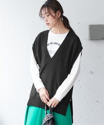 nissen | 大きいサイズドロップショルダーＶネックデザインニットベスト(ベスト)