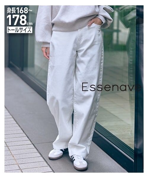 nissen（ニッセン）の「高身長　カーブデニムパンツ　丈長め・トールサイズ　Essenave（パンツ・レディース・ウオッシュドブルー/ネイビー/黒系/オフホワイト・64TT/67TT/70TT/73TT/76TT/80TT/84TT/88TT/96TT/104TT）」の9枚目の写真